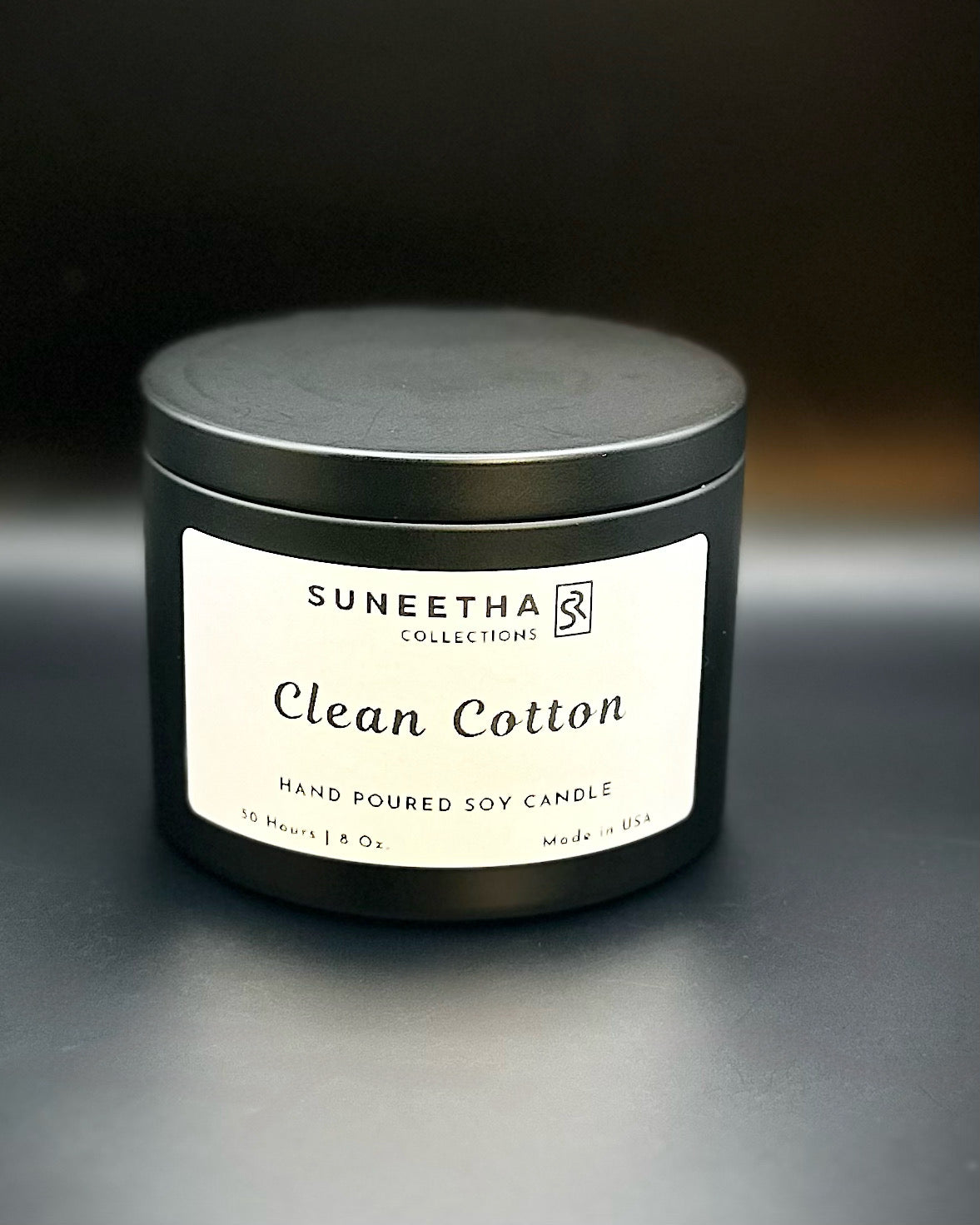 8 Oz Clean Cotton in a Black Short Jar