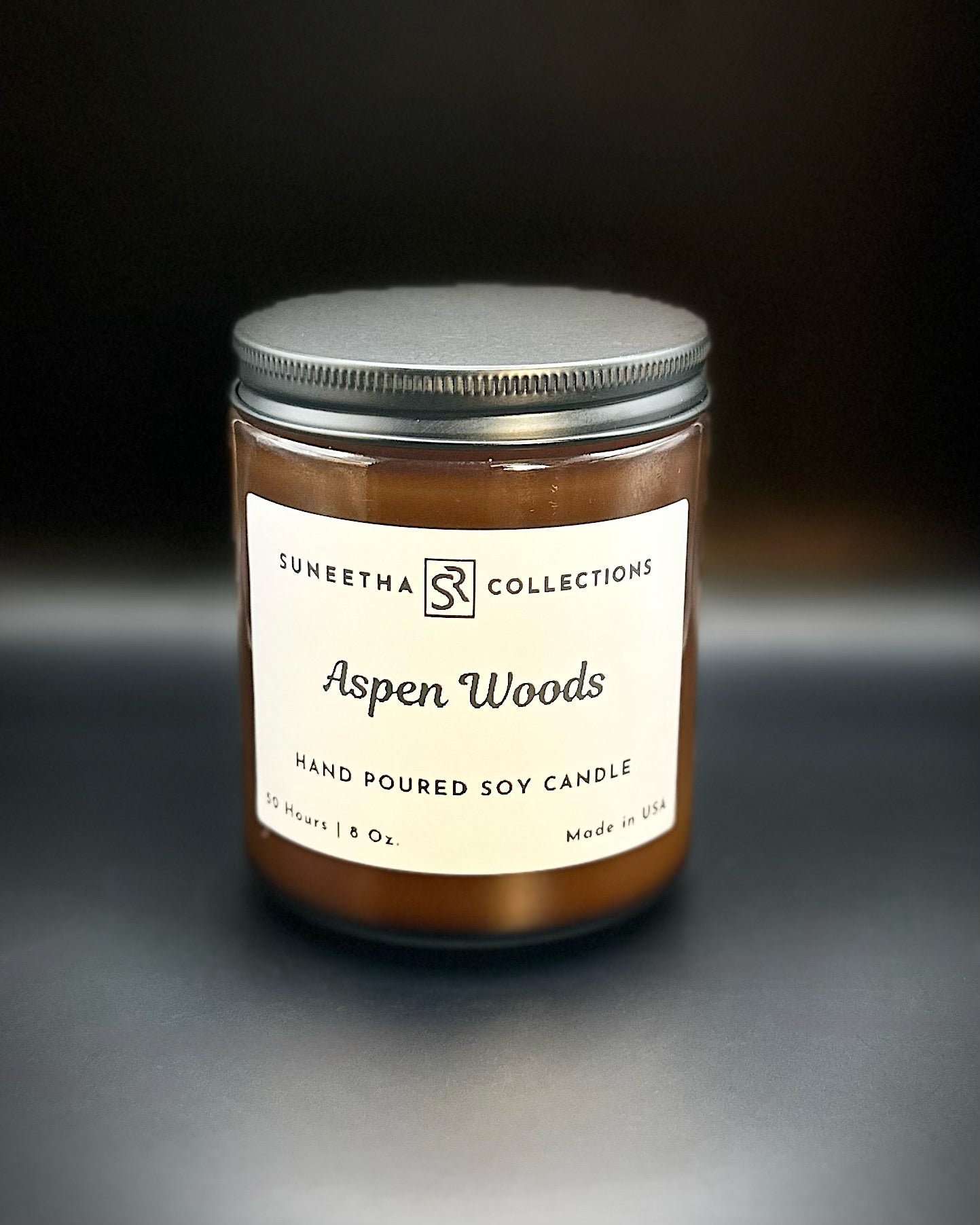 Aspen Woods 8Oz Amber Jar close Lid